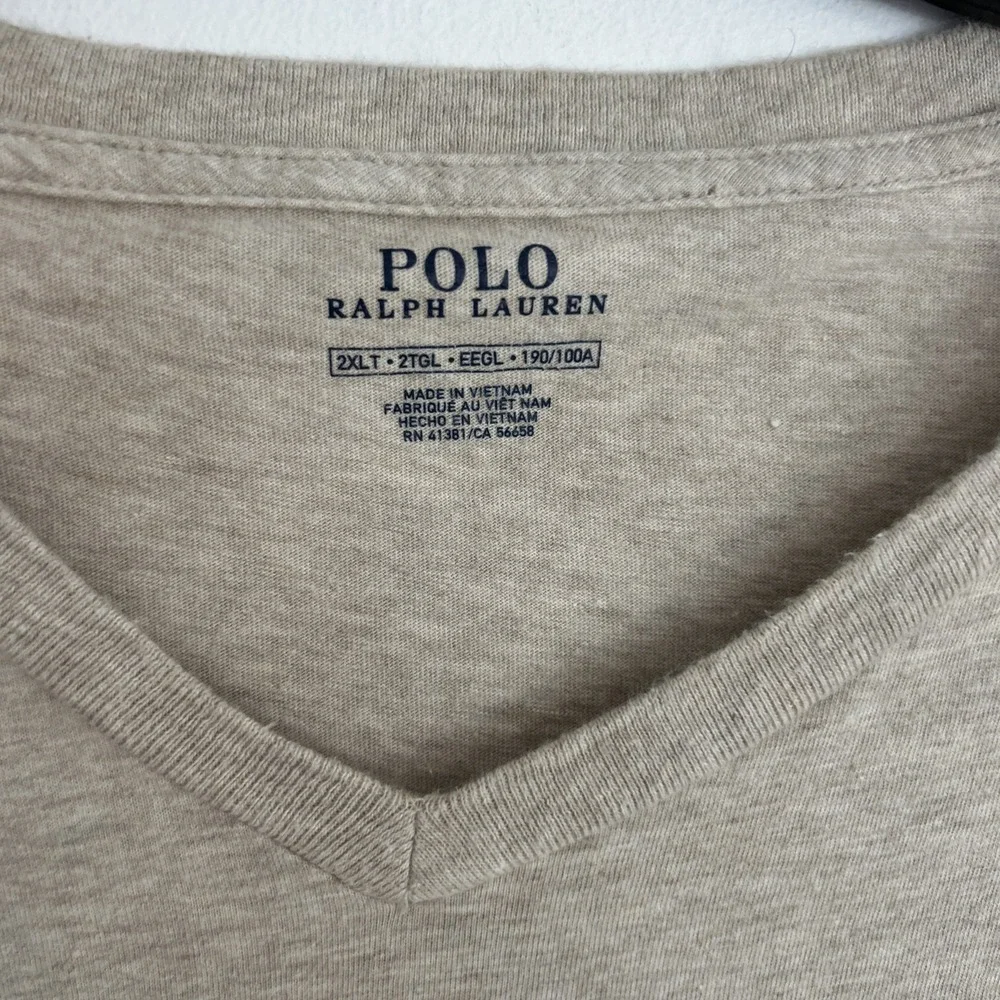 Polo Ralph Lauren Men's 2XLT V-Neck Short Sleeve Heather Beige Embroidered Pony